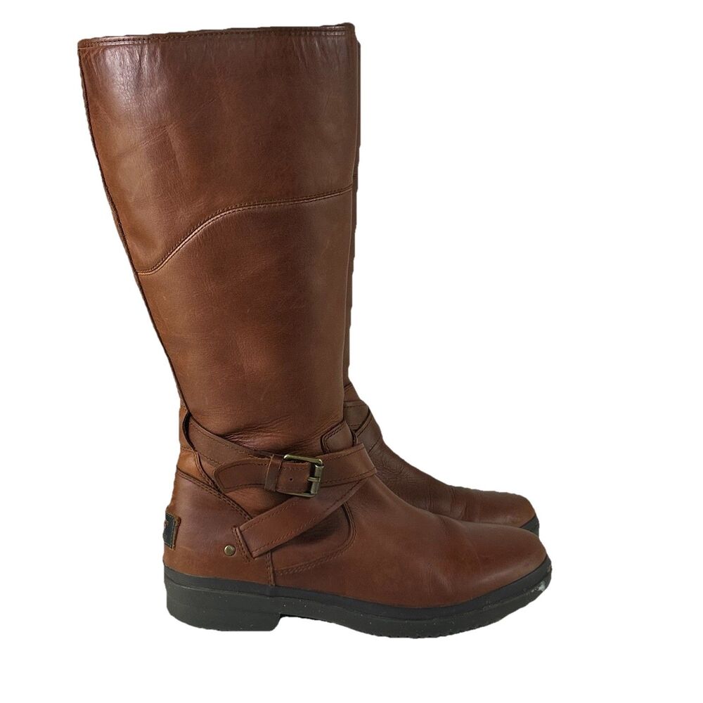 UGG EVANNA Stout TALL Brown WATERPROOF LEATHER BOOTS Lined WOMENS Size 8